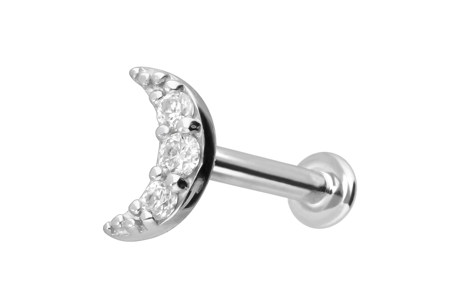 14 Karat Gold Labret Piercing mit Innengewinde MOISSANIT-MOND